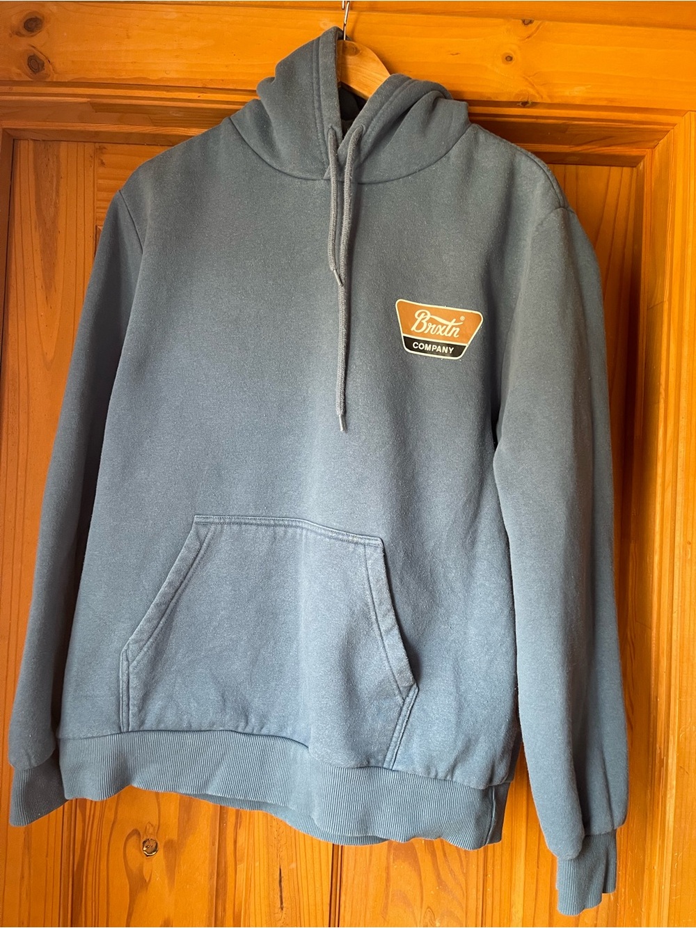 Brixton Slate Blue Pullover Hoodie with Tan Logo Patch